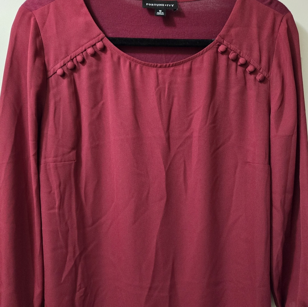 Fortune+ivy 3/4 sleeve maroon blouse